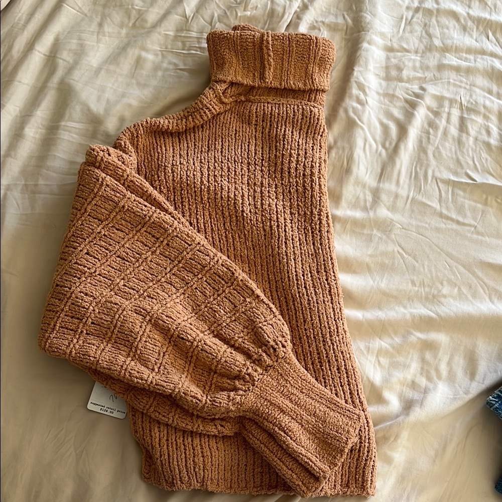 Free People Tan Chunky Knit Turtleneck Sweater